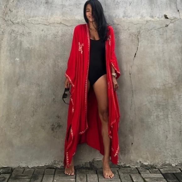 Greek Goddess Sexy Casual Kimono Long Swimsuit Coverup Cardigan Duster - Picture 3 of 9